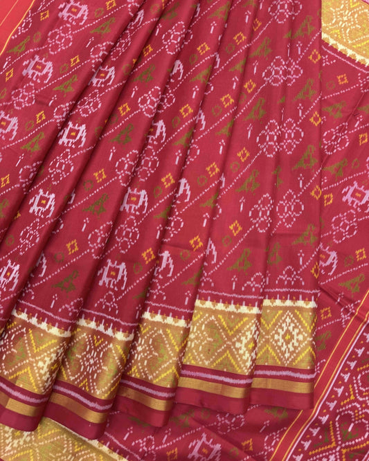 Red Narikunj Leheriya Patola Saree - SindhoiPatolaArt