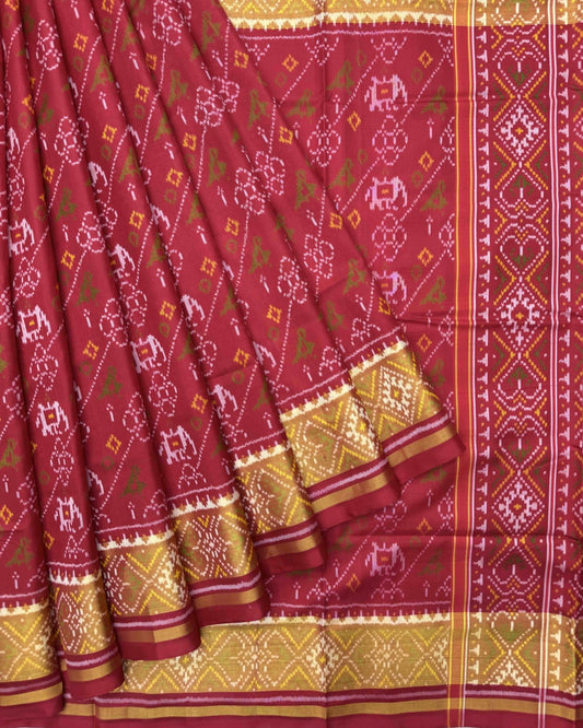 Red Narikunj Leheriya Patola Saree - SindhoiPatolaArt