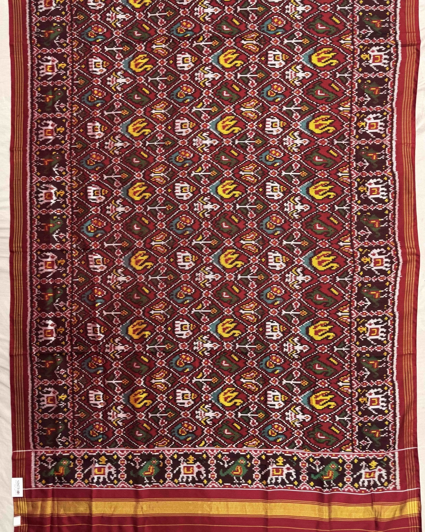 Red Narikunj Twill Patola Dupatta - SindhoiPatolaArt