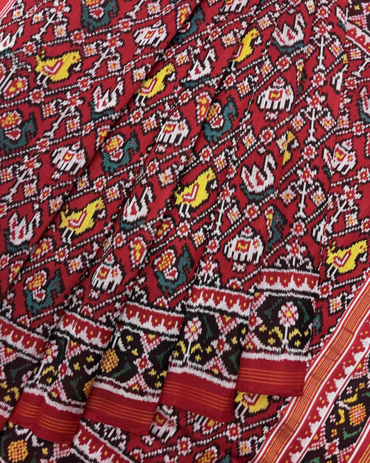 Red Narikunj Twill Patola Saree - SindhoiPatolaArt