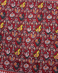 Red Narikunj Twill Patola Saree - SindhoiPatolaArt