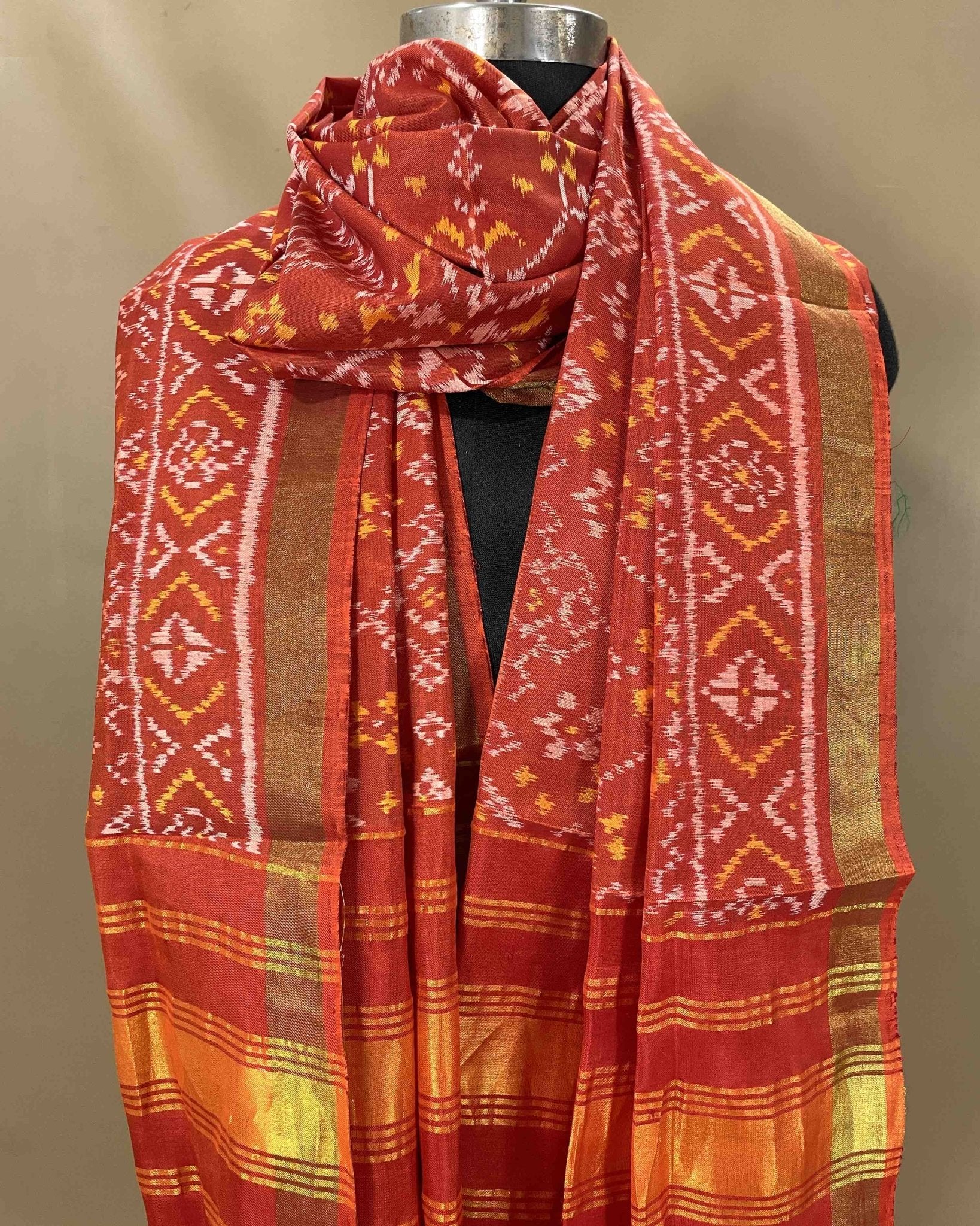 Red Navratan Designer Patola Dupatta - SindhoiPatolaArt