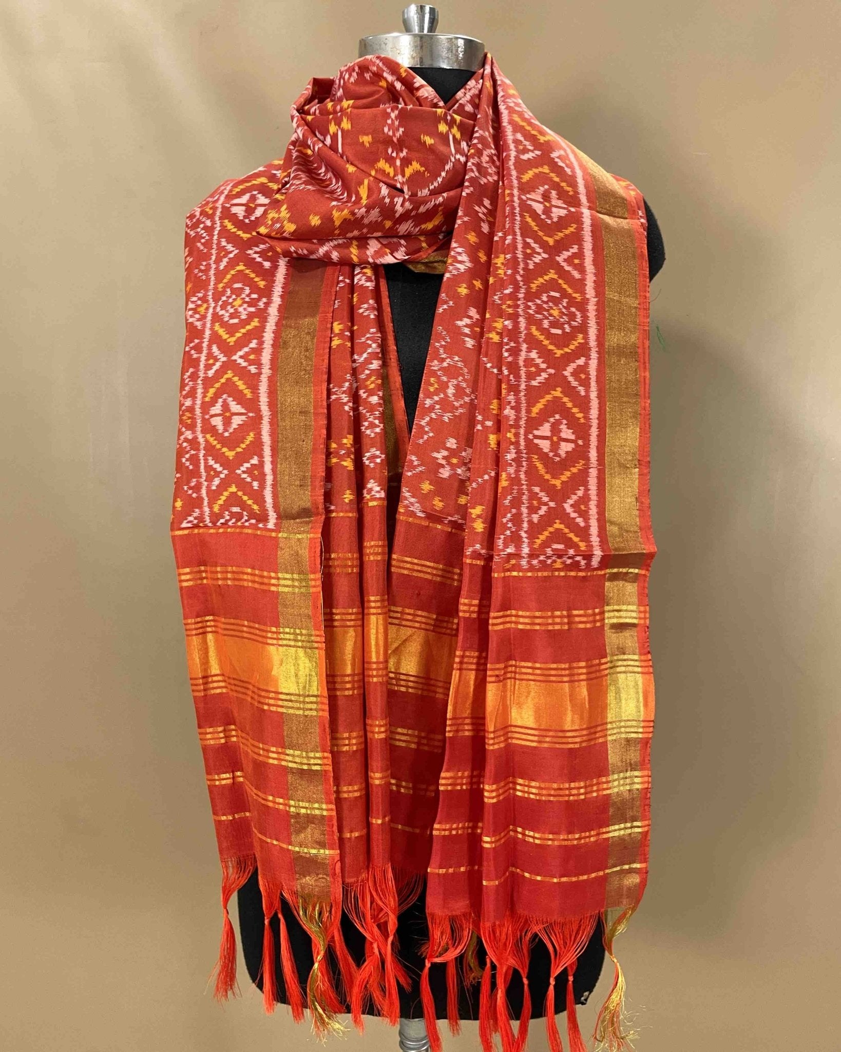 Red Navratan Designer Patola Dupatta - SindhoiPatolaArt