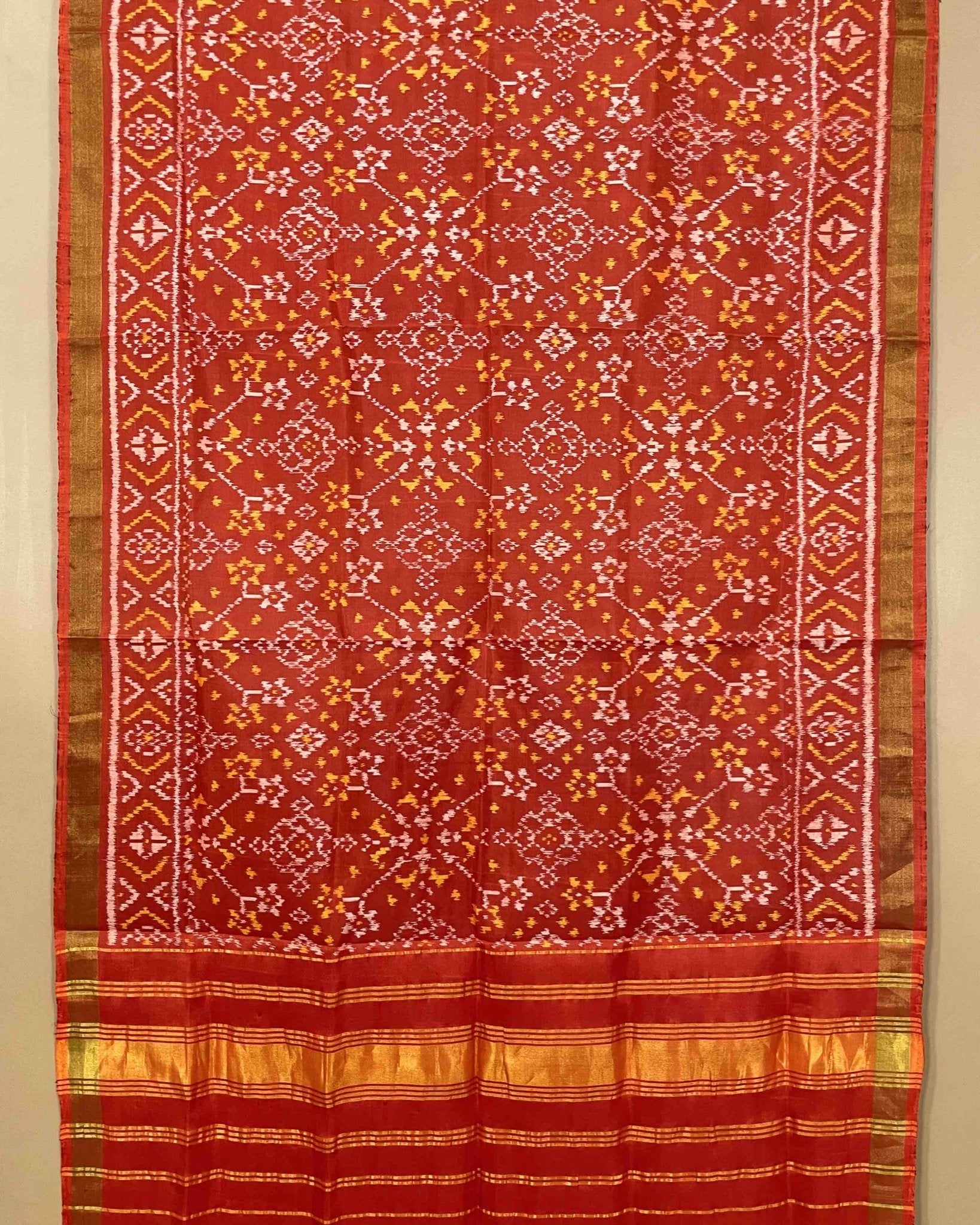 Red Navratan Designer Patola Dupatta - SindhoiPatolaArt