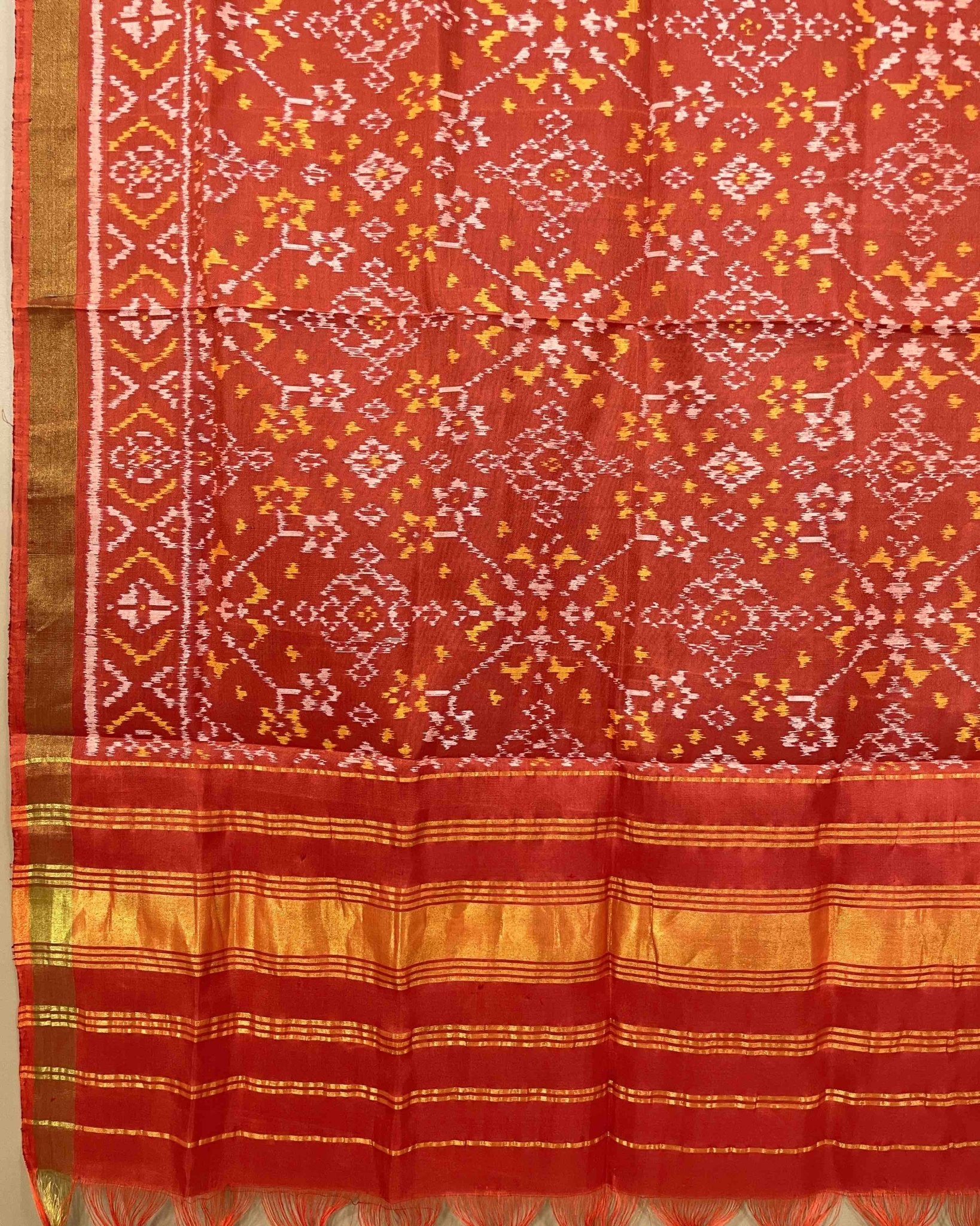 Red Navratan Designer Patola Dupatta - SindhoiPatolaArt