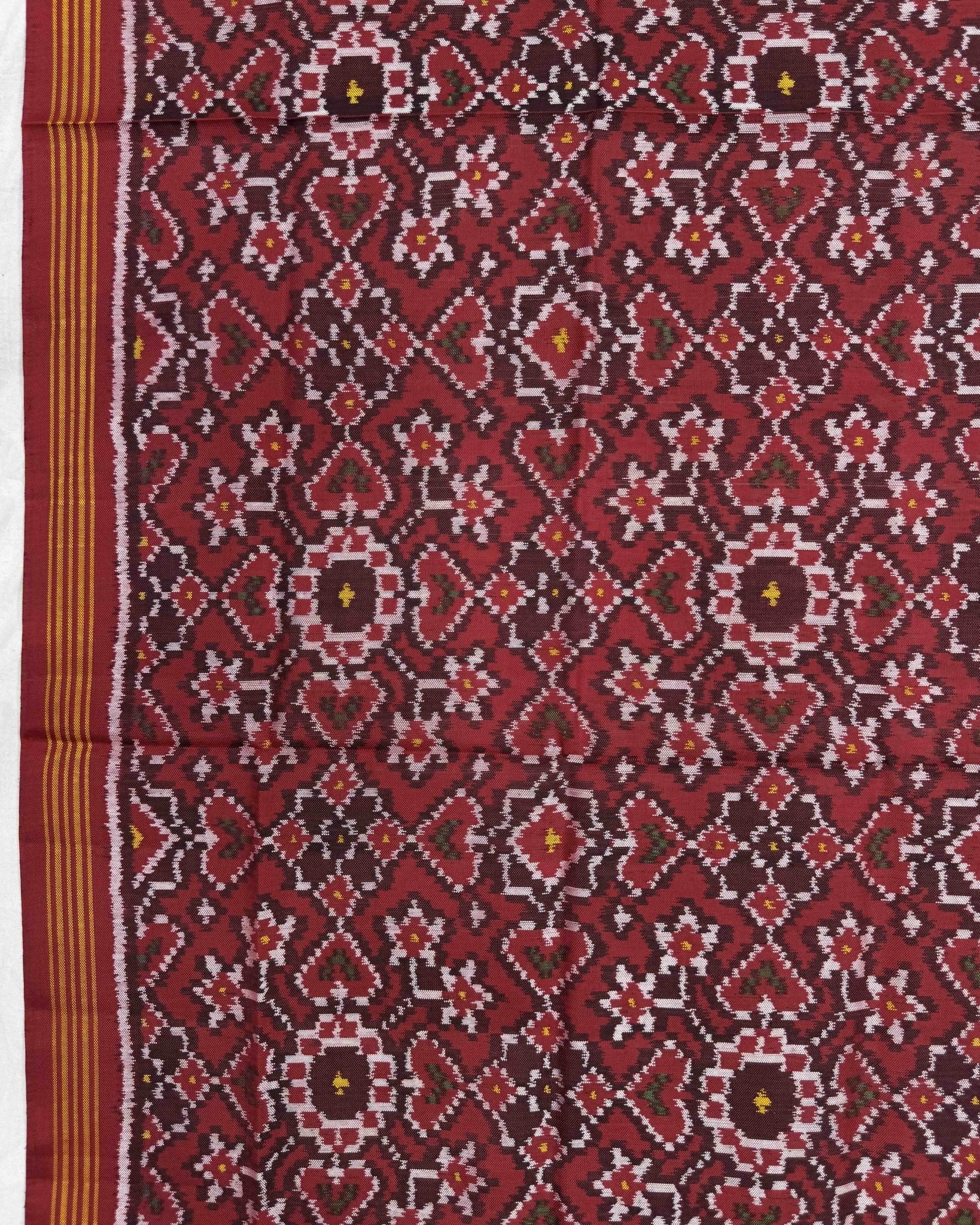 Red Navratan & Manekchowk Mix Semi Double Ikat Patola Dupatta - SindhoiPatolaArt