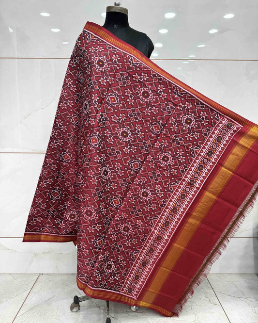 Red Navratan & Manekchowk Mix Semi Double Ikat Patola Dupatta - SindhoiPatolaArt