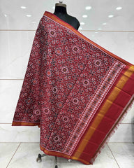 Red Navratan & Manekchowk Mix Semi Double Ikat Patola Dupatta - SindhoiPatolaArt