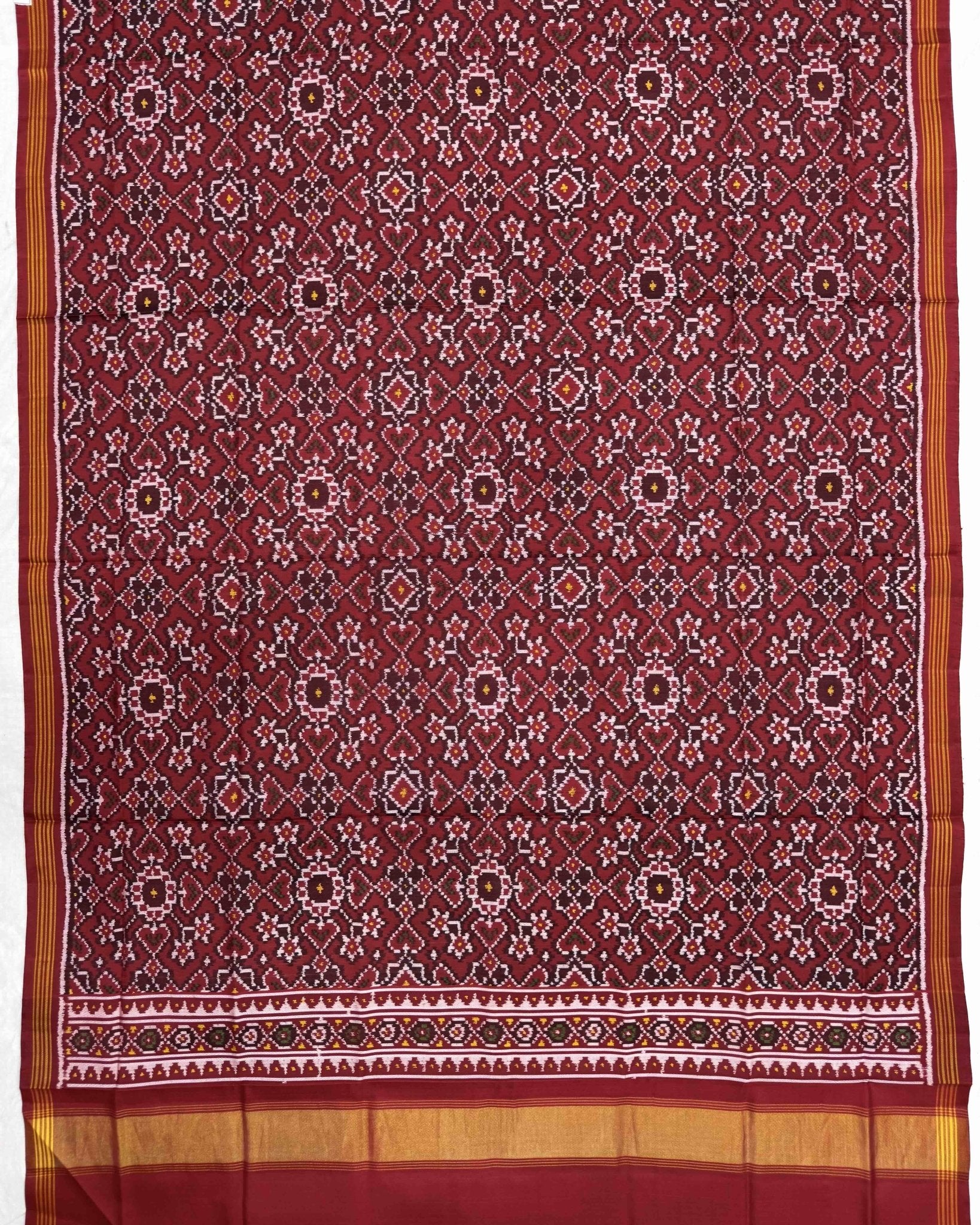 Red Navratan & Manekchowk Mix Semi Double Ikat Patola Dupatta - SindhoiPatolaArt