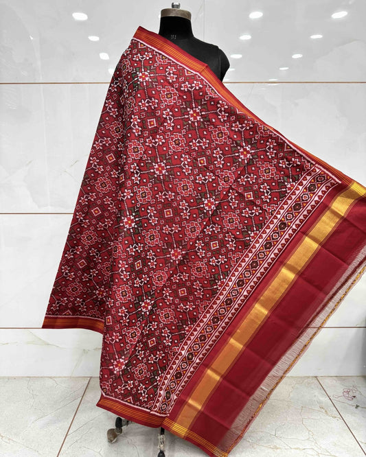 Red Navratan Semi Double Ikat Patola Dupatta - SindhoiPatolaArt
