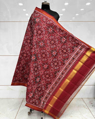Red Navratan Semi Double Ikat Patola Dupatta - SindhoiPatolaArt