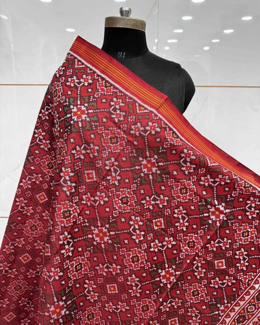 Red Navratan Semi Double Ikat Patola Dupatta - SindhoiPatolaArt
