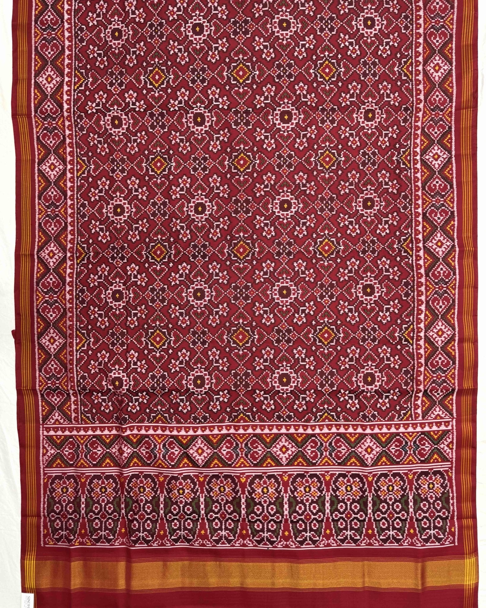 Red Navratan Semi Double Ikat Patola Saree - SindhoiPatolaArt