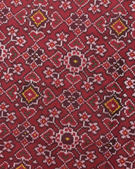 Red Navratan Semi Double Ikat Patola Saree - SindhoiPatolaArt