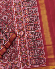 Red Navratan Semi Double Ikat Patola Saree - SindhoiPatolaArt
