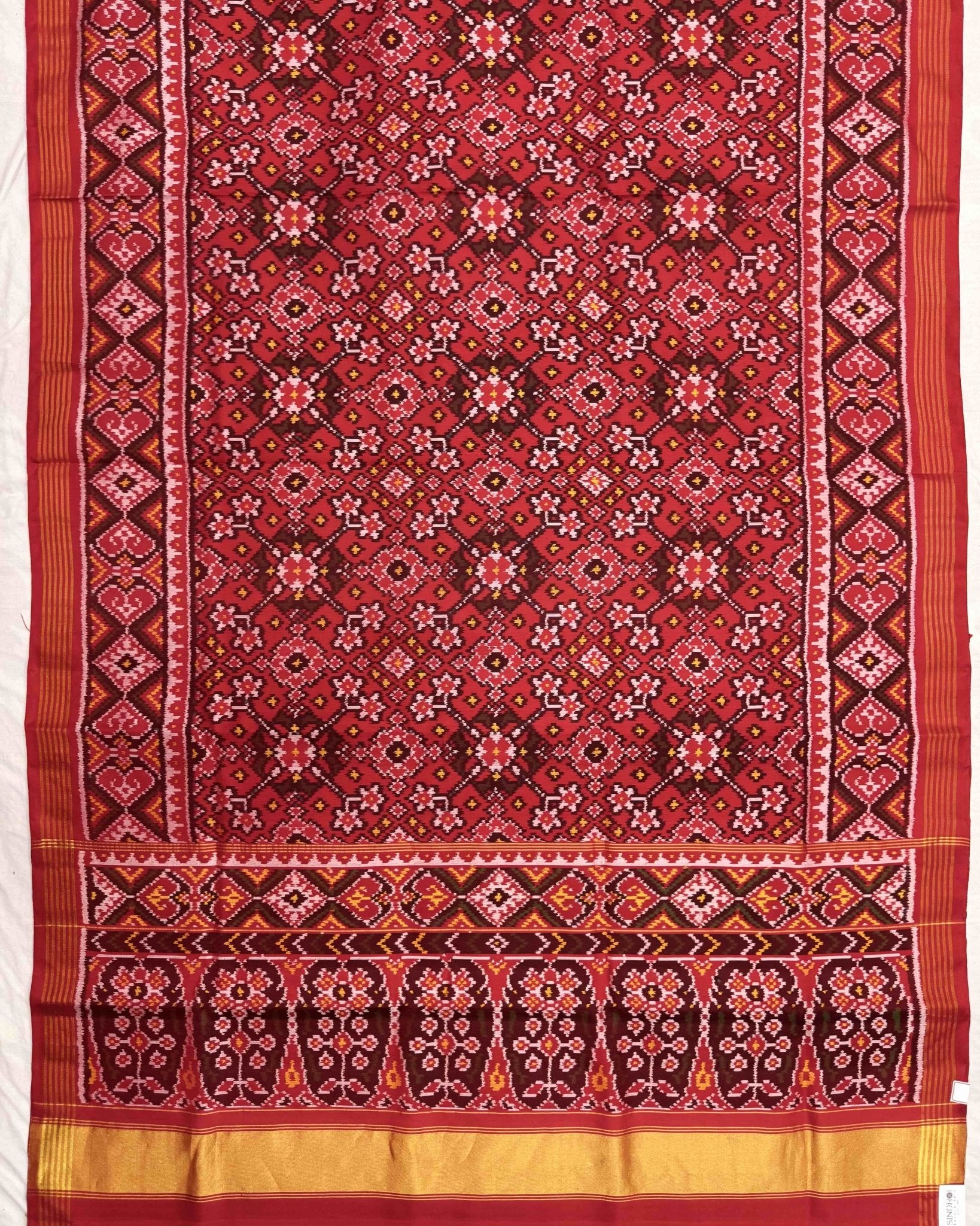Red Navratan Semi Double Ikat Patola Saree - SindhoiPatolaArt