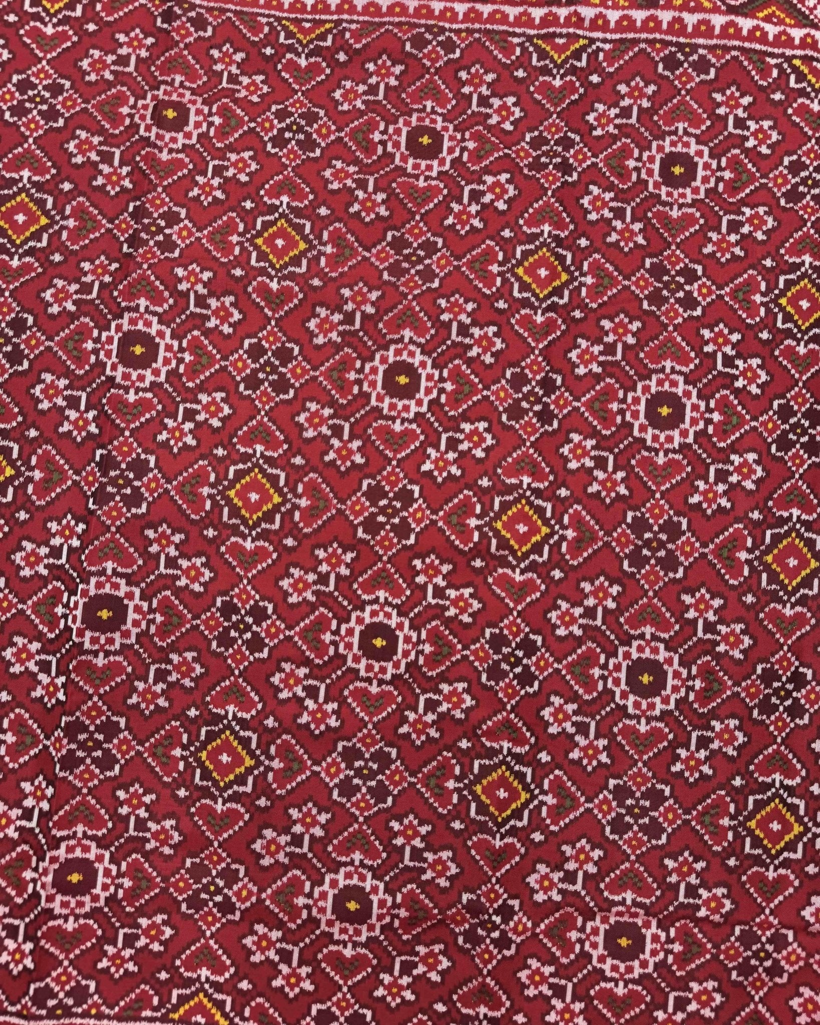 Red Navratan Semi Double Ikat Patola Saree - SindhoiPatolaArt