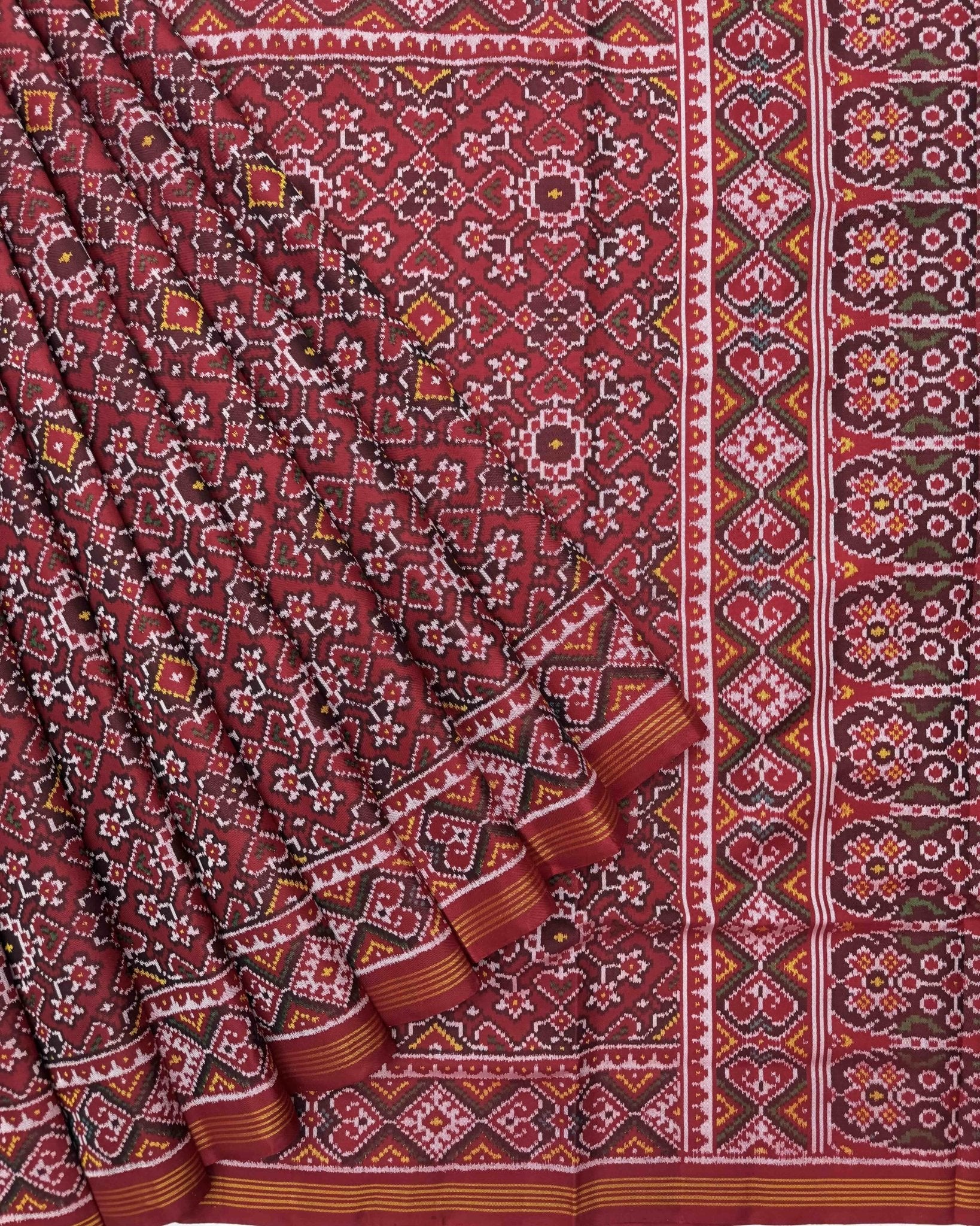 Red Navratan Semi Double Ikat Patola Saree - SindhoiPatolaArt