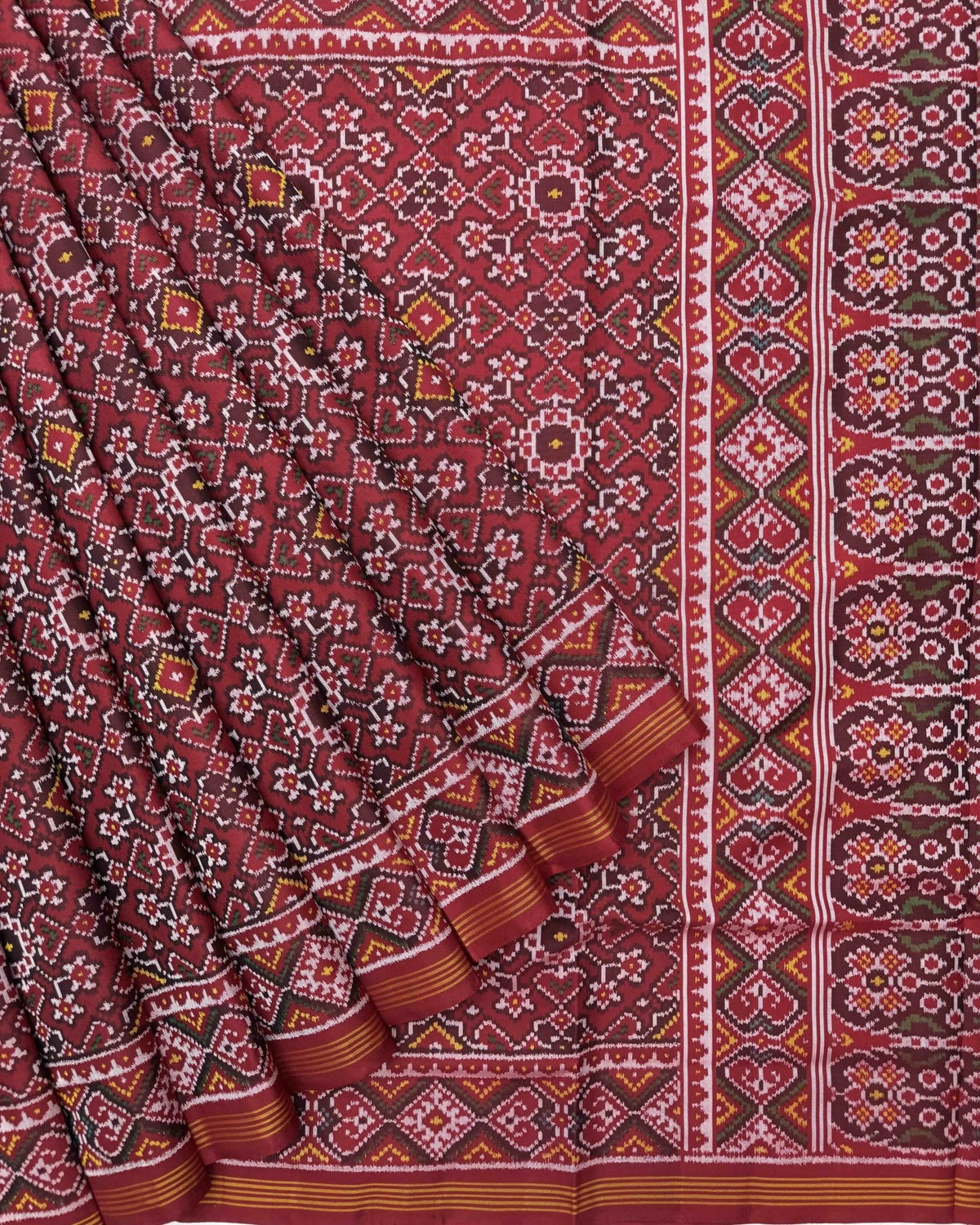 Red Navratan Semi Double Ikat Patola Saree - SindhoiPatolaArt