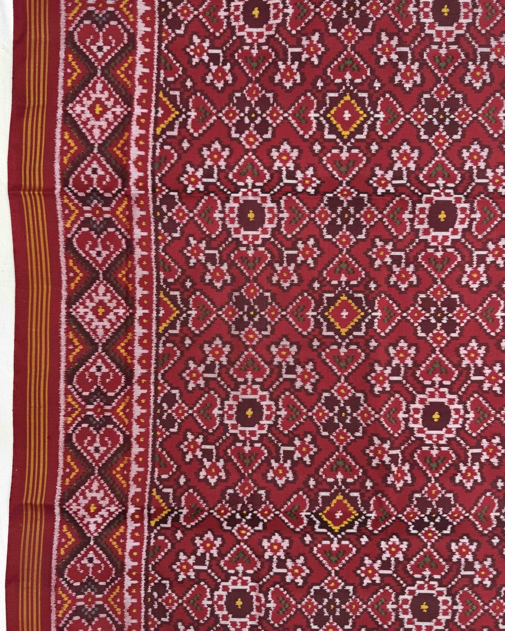 Red Navratan Semi Double Ikat Patola Saree - SindhoiPatolaArt