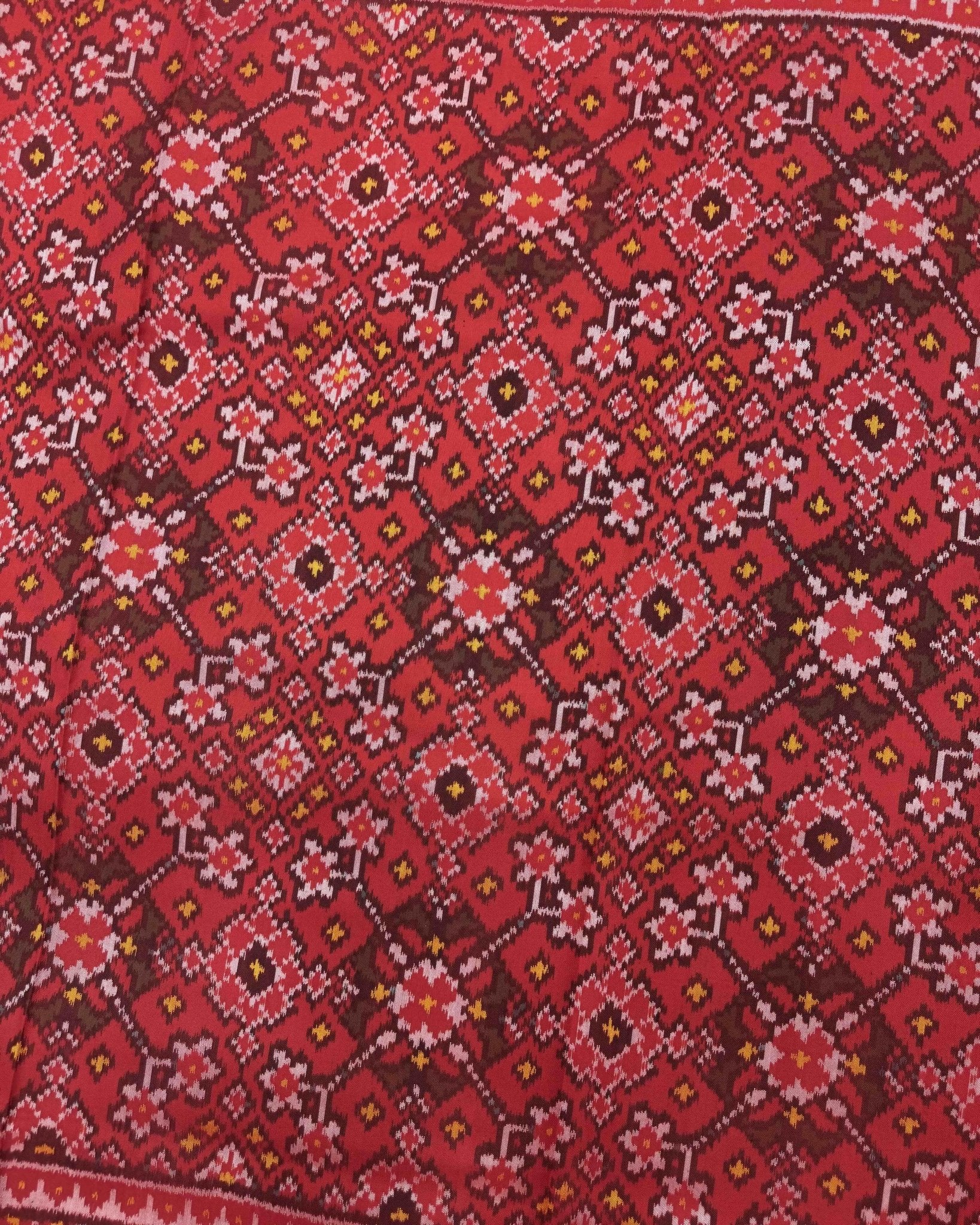 Red Navratan Semi Double Ikat Patola Saree - SindhoiPatolaArt