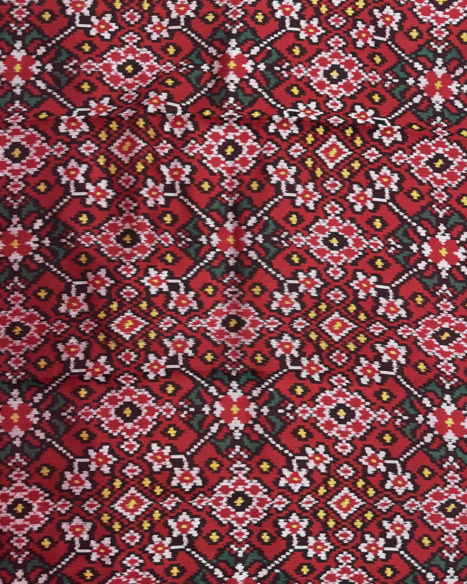 Red Navratan Twill Patola Dupatta - SindhoiPatolaArt