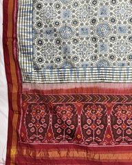 Red & Off White Ajarakh Print Patola Dupatta - SindhoiPatolaArt
