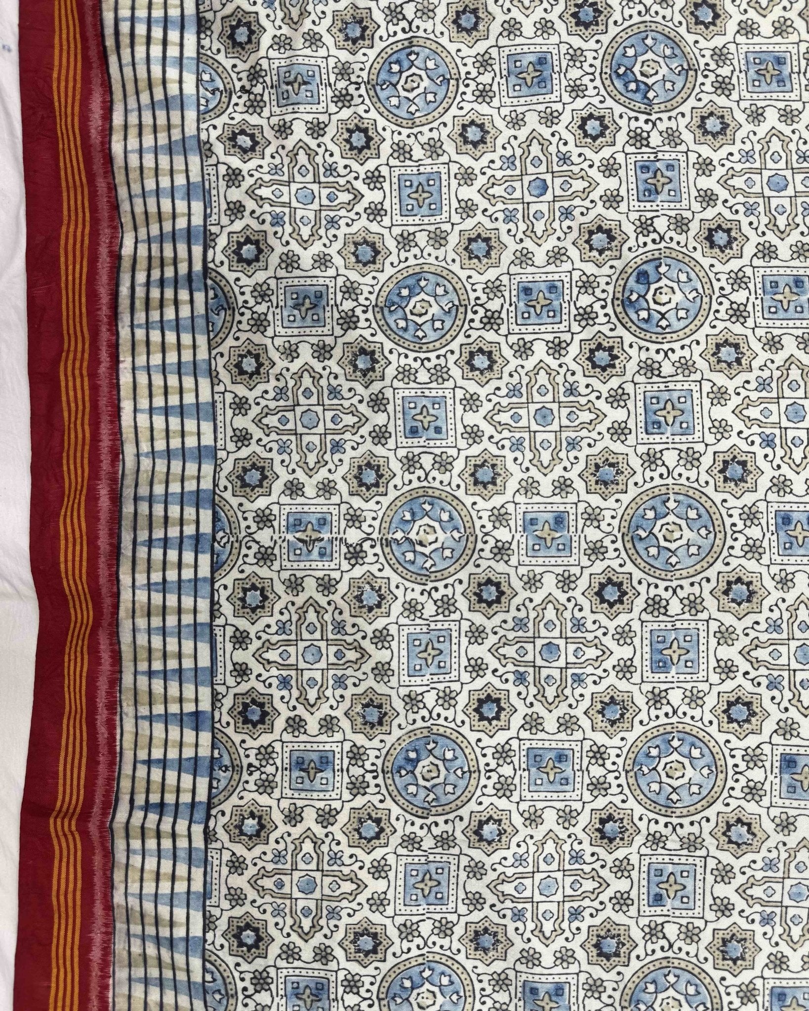 Red & Off White Ajarakh Print Patola Dupatta - SindhoiPatolaArt