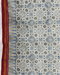 Red & Off White Ajarakh Print Patola Dupatta - SindhoiPatolaArt
