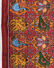 Red & Orange Big Figure Chhabdi Narikunj Twill Patola Saree - SindhoiPatolaArt