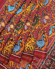 Red & Orange Big Figure Chhabdi Narikunj Twill Patola Saree - SindhoiPatolaArt