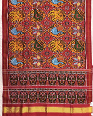 Red & Orange Big Figure Chhabdi Narikunj Twill Patola Saree - SindhoiPatolaArt