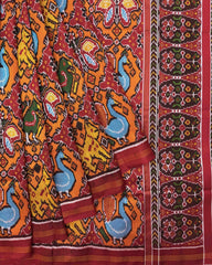 Red & Orange Big Figure Chhabdi Narikunj Twill Patola Saree - SindhoiPatolaArt