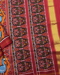 Red & Orange Big Figure Chhabdi Narikunj Twill Patola Saree - SindhoiPatolaArt