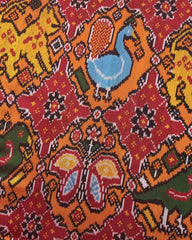 Red & Orange Big Figure Chhabdi Narikunj Twill Patola Saree - SindhoiPatolaArt