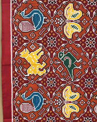 Red & Orange Big Figure Narikunj Chhabdi Patola Dupatta - SindhoiPatolaArt