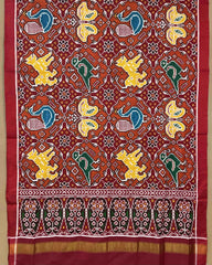 Red & Orange Big Figure Narikunj Chhabdi Patola Dupatta - SindhoiPatolaArt