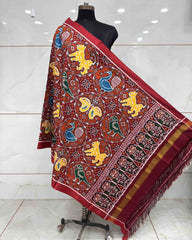 Red & Orange Big Figure Narikunj Chhabdi Patola Dupatta - SindhoiPatolaArt