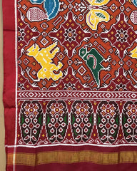 Red & Orange Big Figure Narikunj Chhabdi Patola Dupatta - SindhoiPatolaArt