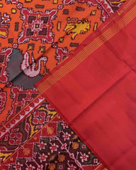 Red & Orange Big Figure Narikunj Chhabdi Semi Double Ikat Patola Saree - SindhoiPatolaArt
