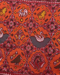 Red & Orange Big Figure Narikunj Chhabdi Semi Double Ikat Patola Saree - SindhoiPatolaArt