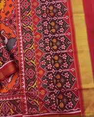 Red & Orange Big Figure Narikunj Chhabdi Semi Double Ikat Patola Saree - SindhoiPatolaArt