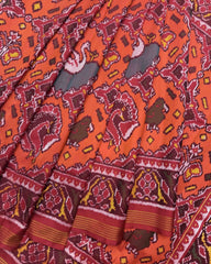 Red & Orange Big Figure Narikunj Chhabdi Semi Double Ikat Patola Saree - SindhoiPatolaArt