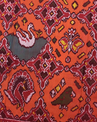 Red & Orange Big Figure Narikunj Chhabdi Semi Double Ikat Patola Saree - SindhoiPatolaArt
