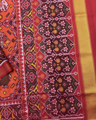 Red & Orange Big Figure Narikunj Chhabdi Semi Double Ikat Patola Saree - SindhoiPatolaArt