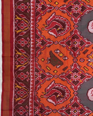 Red & Orange Big Figure Narikunj Chhabdi Semi Double Ikat Patola Saree - SindhoiPatolaArt