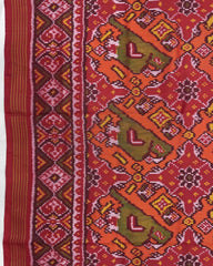 Red & Orange Big Figure Narikunj Chhabdi Semi Double Ikat Patola Saree - SindhoiPatolaArt