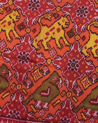 Red & Orange Big Figure Narikunj Chhabdi Semi Double Ikat Patola Saree - SindhoiPatolaArt