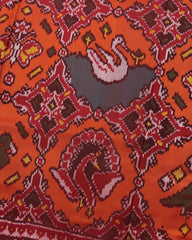 Red & Orange Big Figure Narikunj Chhabdi Semi Double Ikat Patola Saree - SindhoiPatolaArt