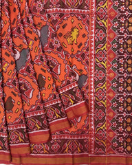 Red & Orange Big Figure Narikunj Chhabdi Semi Double Ikat Patola Saree - SindhoiPatolaArt